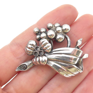 Pinco Forening Sterling Silver Vintage 1957 Sweden Flower Oxidized Pin Brooch