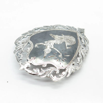 925 Sterling Silver Vintage Siam Niello Hindu Goddess Pin Brooch