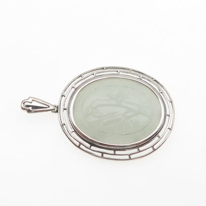 Michelle Albala 925 Sterling Silver Vintage Real Carved Jade Bamboo Pendant