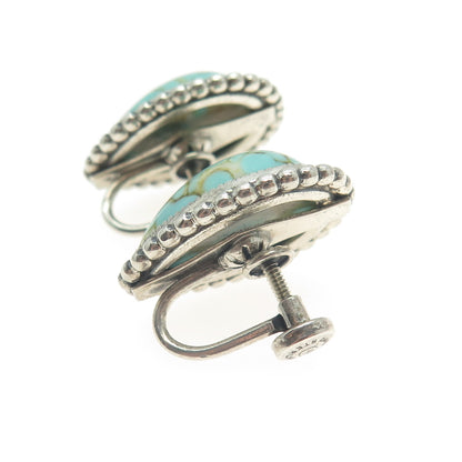 DANECRAFT Sterling Silver Antique Art Deco Faux Turquoise Screw Back Earrings