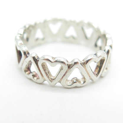925 Sterling Silver Vintage All Around Heart Link Band Ring Size 5.75