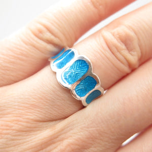 925 Sterling Silver Vintage Italy Blue Enamel Ring Size 5.25