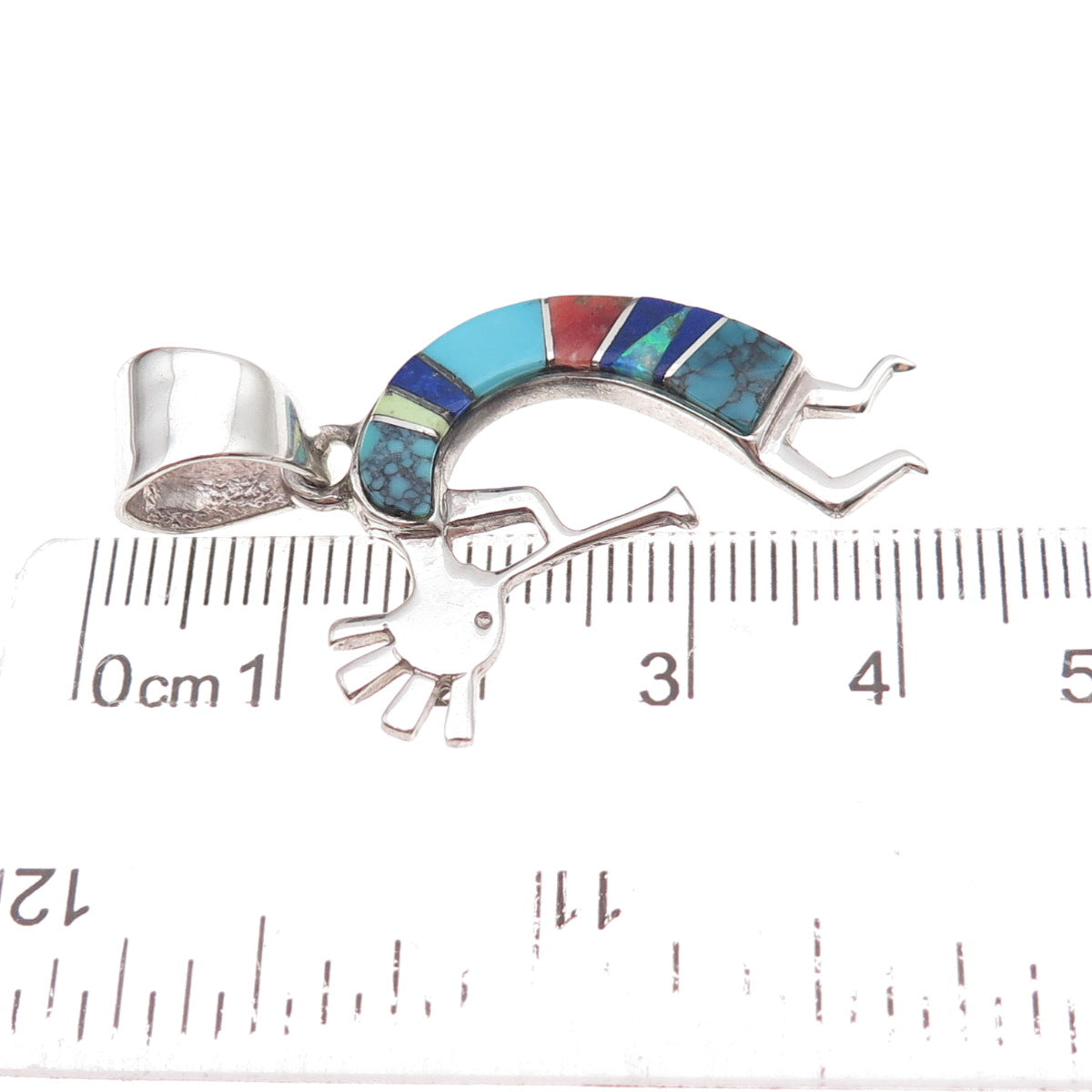 Calvin Begay & A Touch of Santa Fe Old Pawn Sterling Multi-Gem Kokopelli Pendant