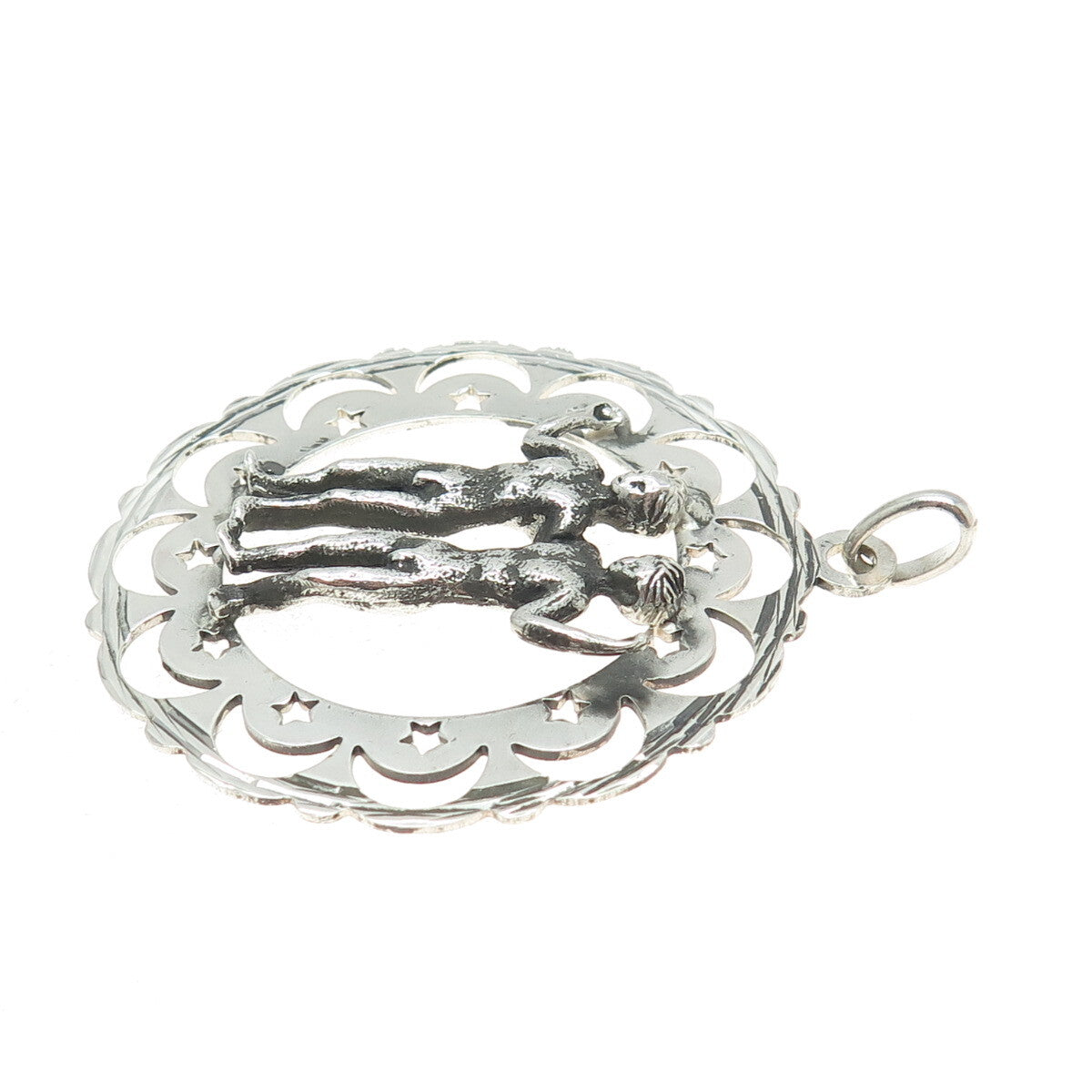 925 Sterling Silver Vintage Gemini Zodiac Sign Pendant
