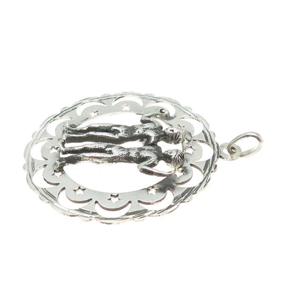 925 Sterling Silver Vintage Gemini Zodiac Sign Pendant