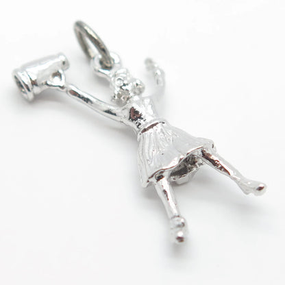 925 Sterling Silver Vintage Cheerleader Girl & Megaphone Pendant