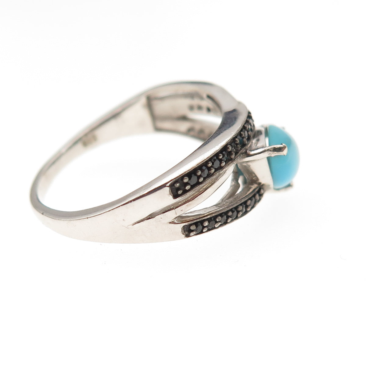 Chuck Clemency 925 Sterling Silver Real Turquoise & Black Spinel Ring Size 8