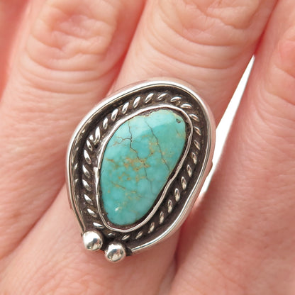Old Pawn Sterling Silver Vintage Southwestern Turquoise Tribal Ring Size 5.75