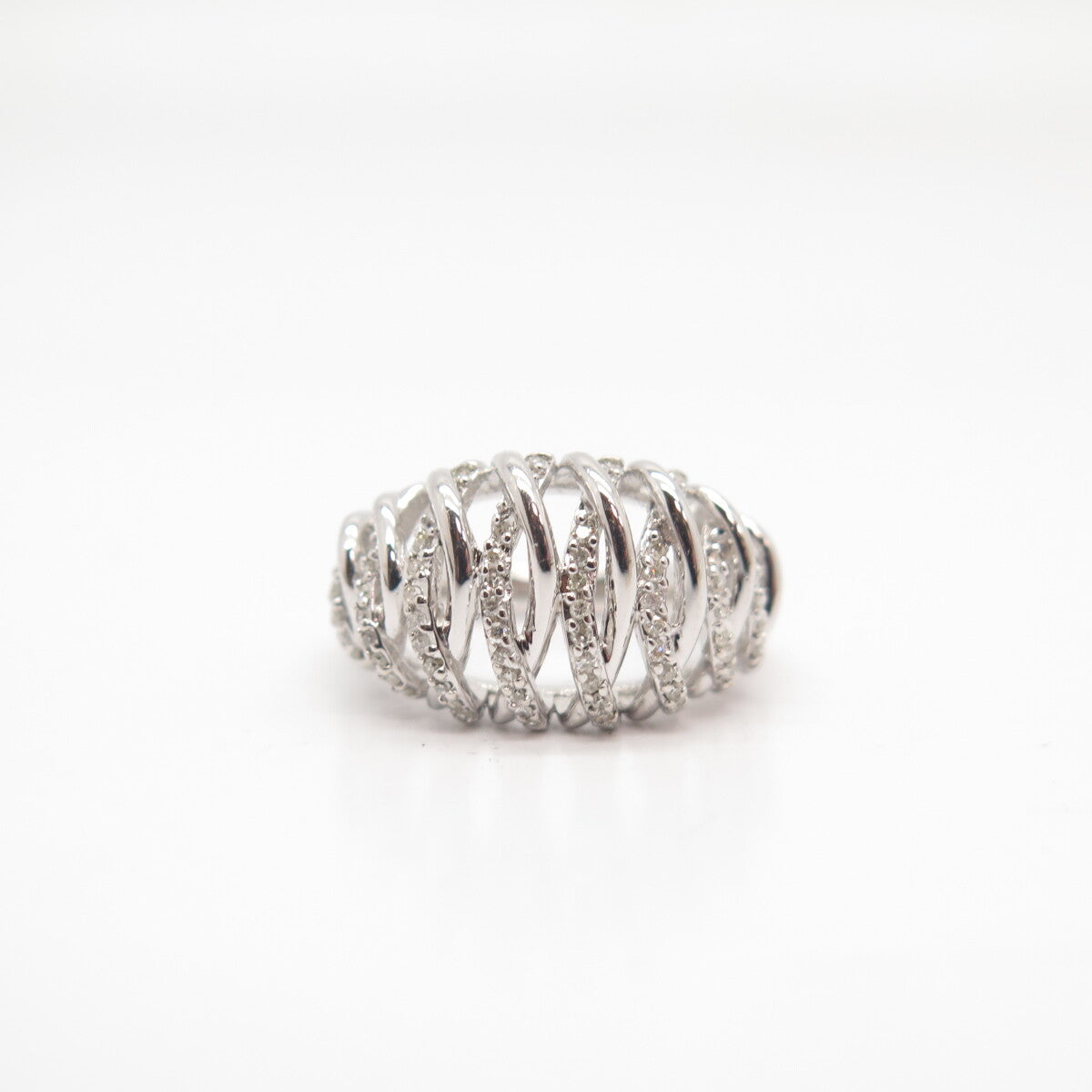 925 Sterling Silver SUN Real White Diamond Striped Domed Ring Size 6.75