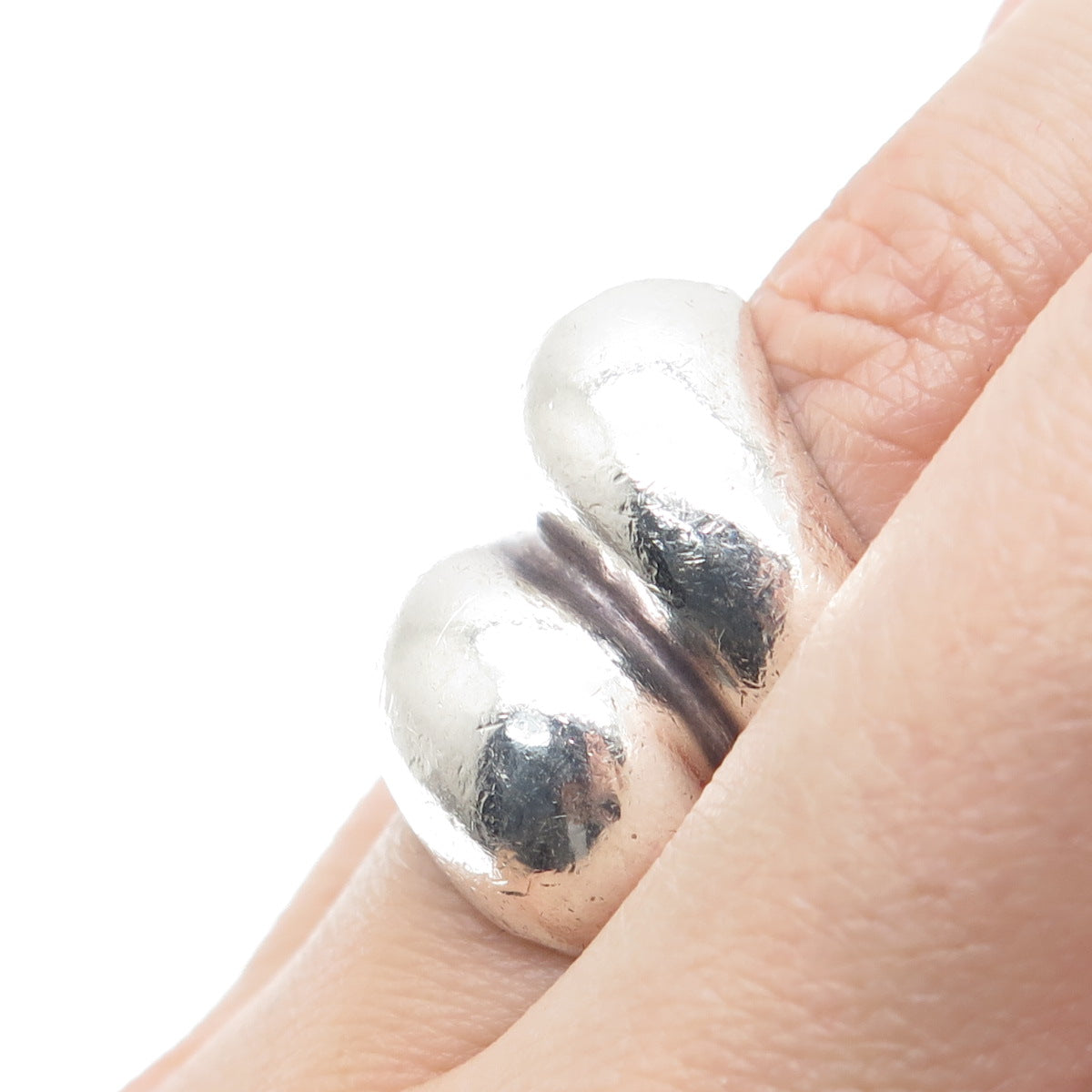 925 Sterling Silver Vintage Mexico Modernist Bypass Oxidized Ring Size 6.5