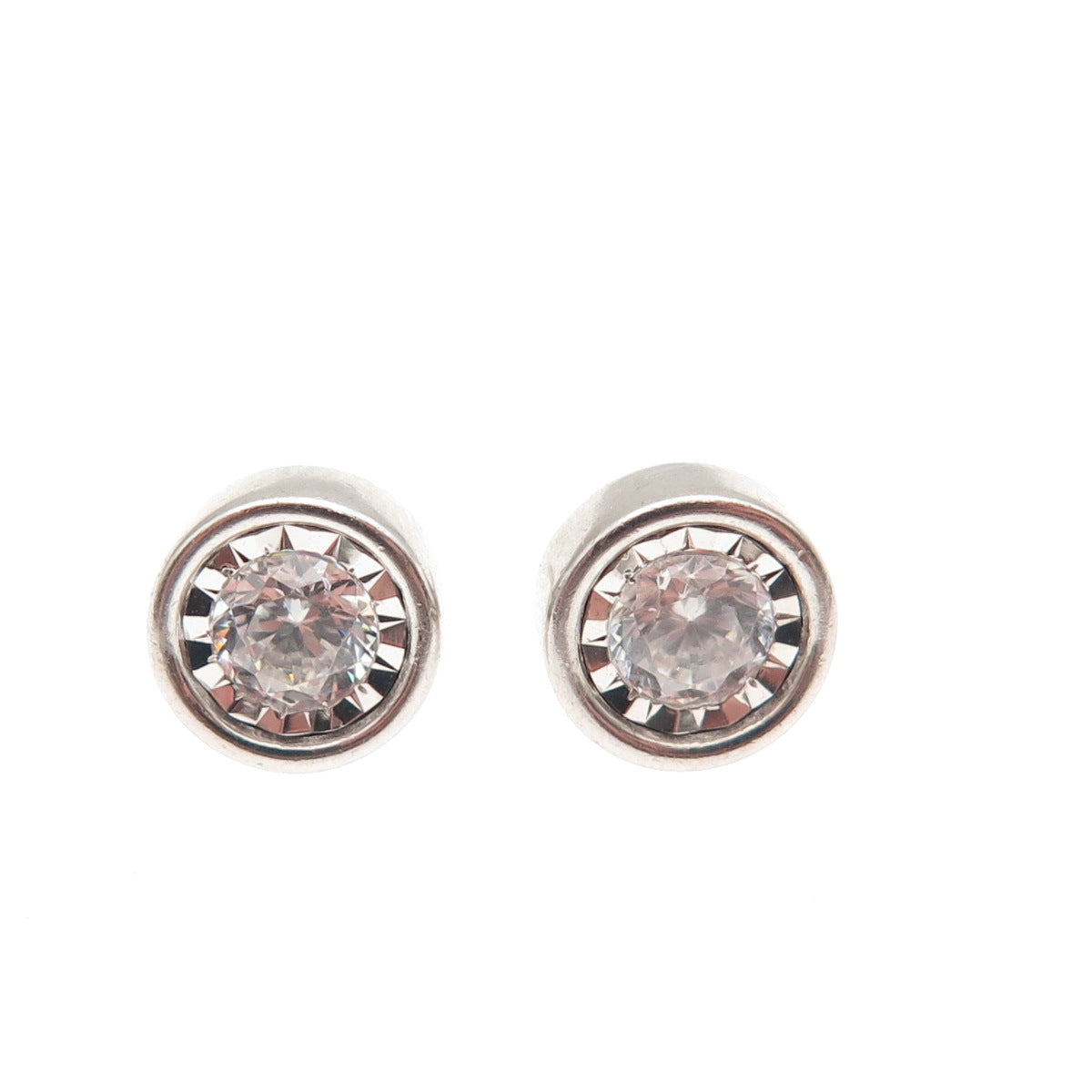 925 Sterling Silver Round-Cut C Z Stud Earrings
