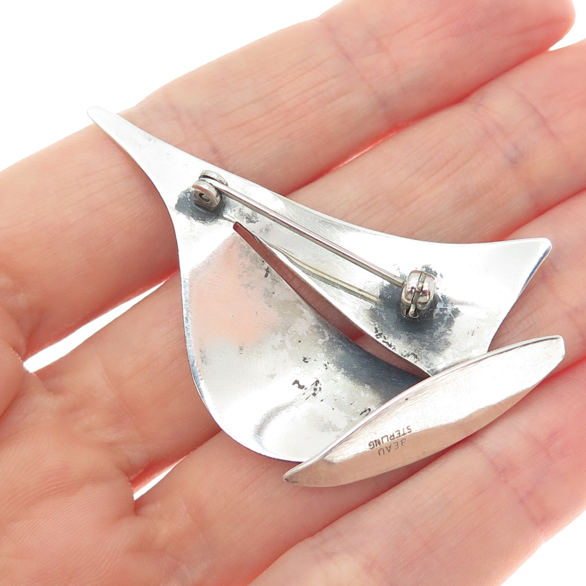 BEAU 925 Sterling Silver Vintage Modernist Sailboat Pin Brooch