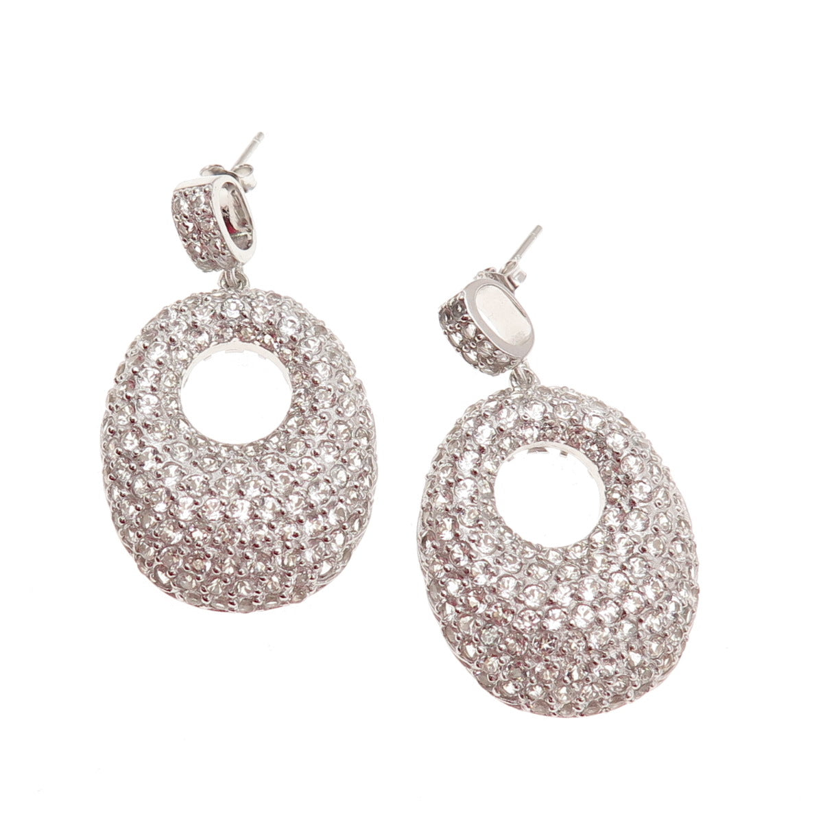 925 Sterling Silver Real Round-Cut White Topaz Crescent Dangle Earrings