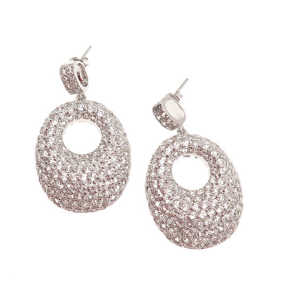 925 Sterling Silver Real Round-Cut White Topaz Crescent Dangle Earrings