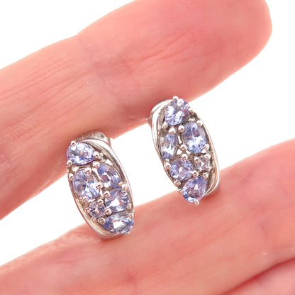 Chuck Clemency 925 Sterling Silver Real Multi-Cut Tanzanite Cluster Earrings