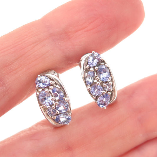 Chuck Clemency 925 Sterling Silver Real Multi-Cut Tanzanite Cluster Earrings