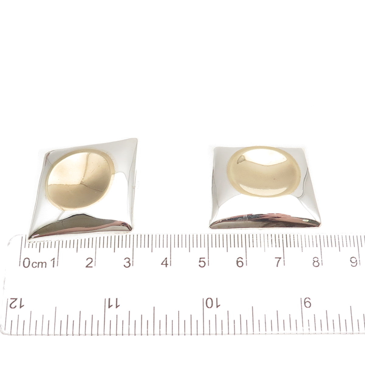 925 Sterling Silver 2-Tone Vintage Mexico Modernist Clip On Earrings