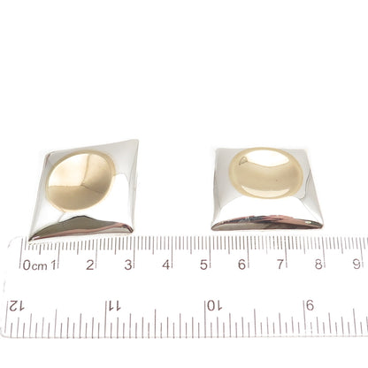 925 Sterling Silver 2-Tone Vintage Mexico Modernist Clip On Earrings