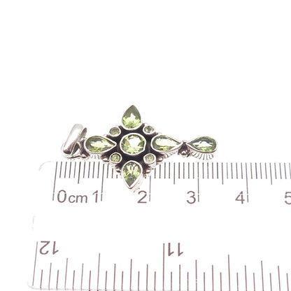 925 Sterling Silver Vintage Real Peridot Cross Cluster Charm Pendant
