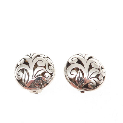 925 Sterling Silver Vintage Floral Oxidized Clip On Earrings