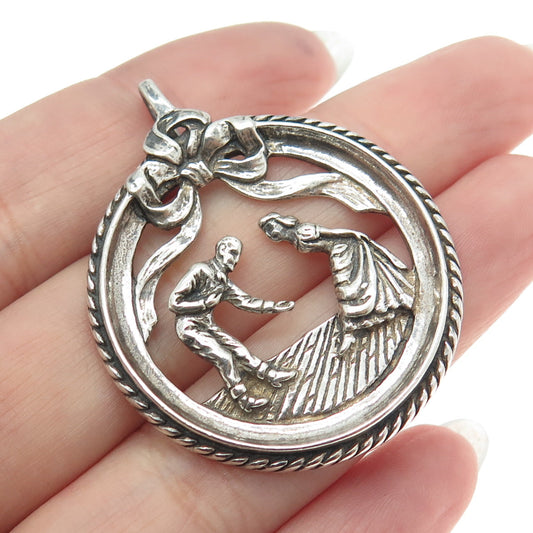 925 Sterling Silver Antique Art Deco Dancing Couple Storyteller Pendant