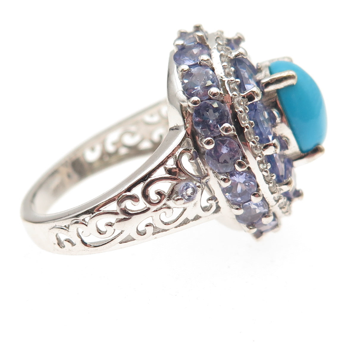 Chuck Clemency 925 Sterling Silver Real Turquoise Tanzanite Topaz Ring Size 8.25
