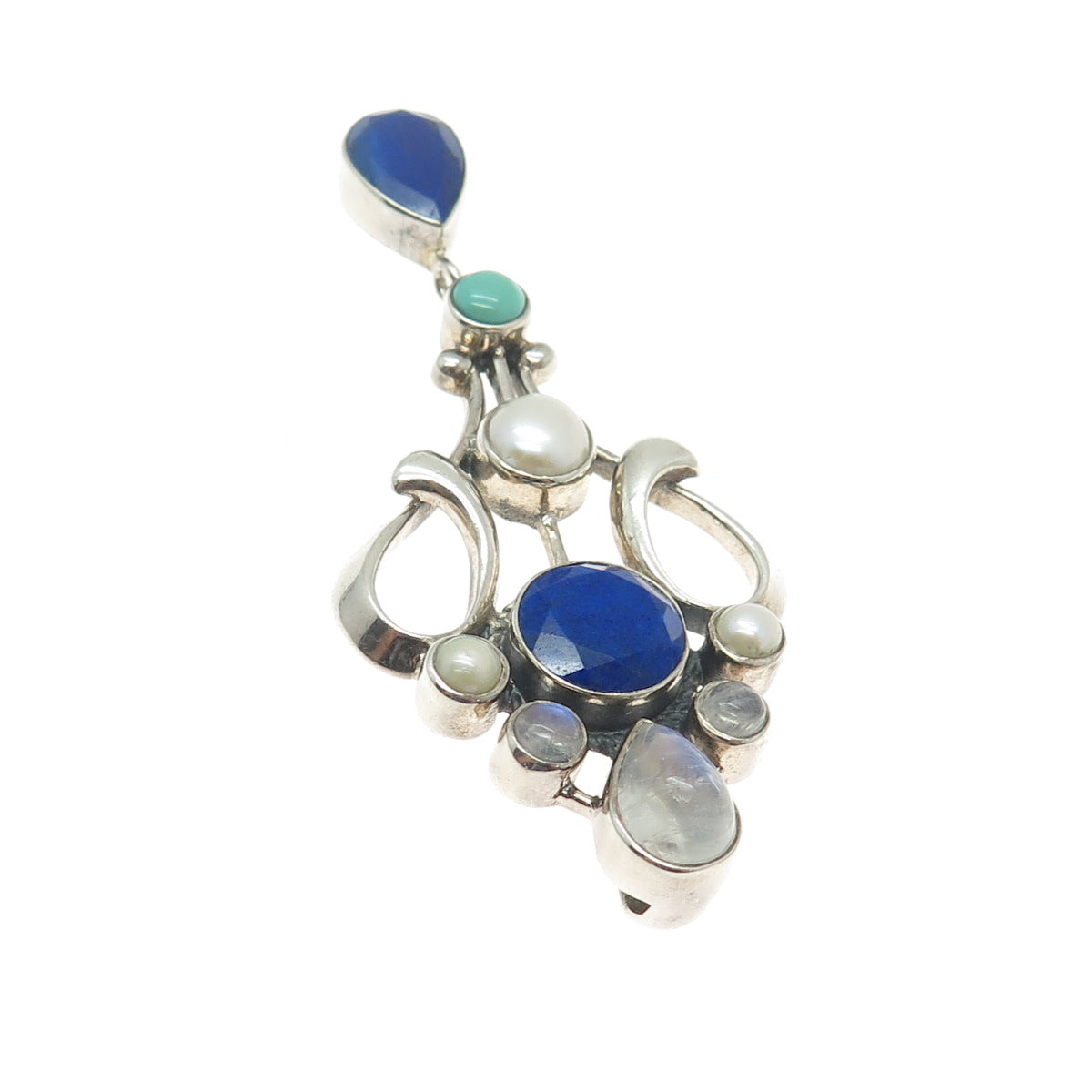 NICKY BUTLER 925 Sterling Silver Vintage Pearl Lapis Turquoise Moonstone Pendant