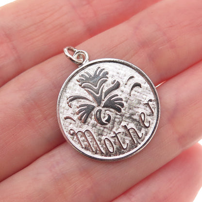 Wells 925 Sterling Silver Vintage Mother Flower Charm Pendant