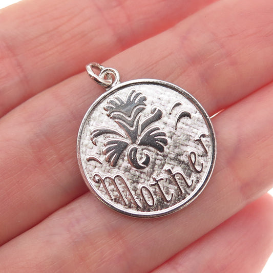 Wells 925 Sterling Silver Vintage Mother Flower Charm Pendant