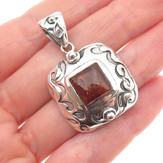 Silpada 925 Sterling Silver Vintage Real Amber Oxidized Charm Pendant