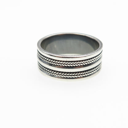 925 Sterling Silver Vintage Wheat Oxidized Band Ring Size 7.75