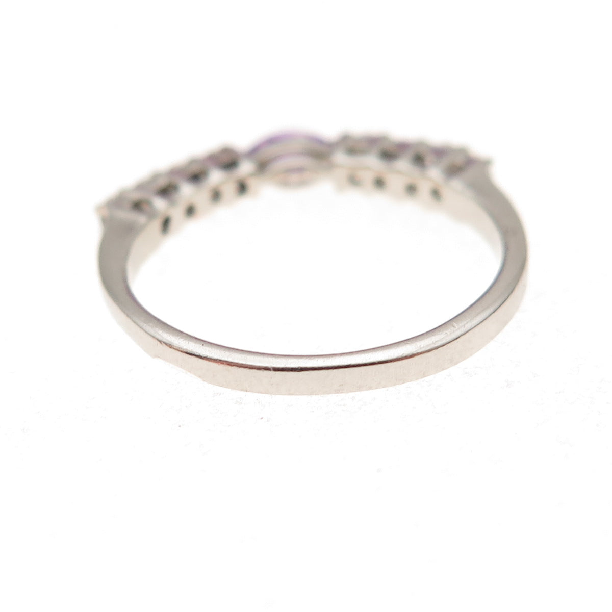 925 Sterling Silver Real Amethyst & C Z Stackable Ring Size 6