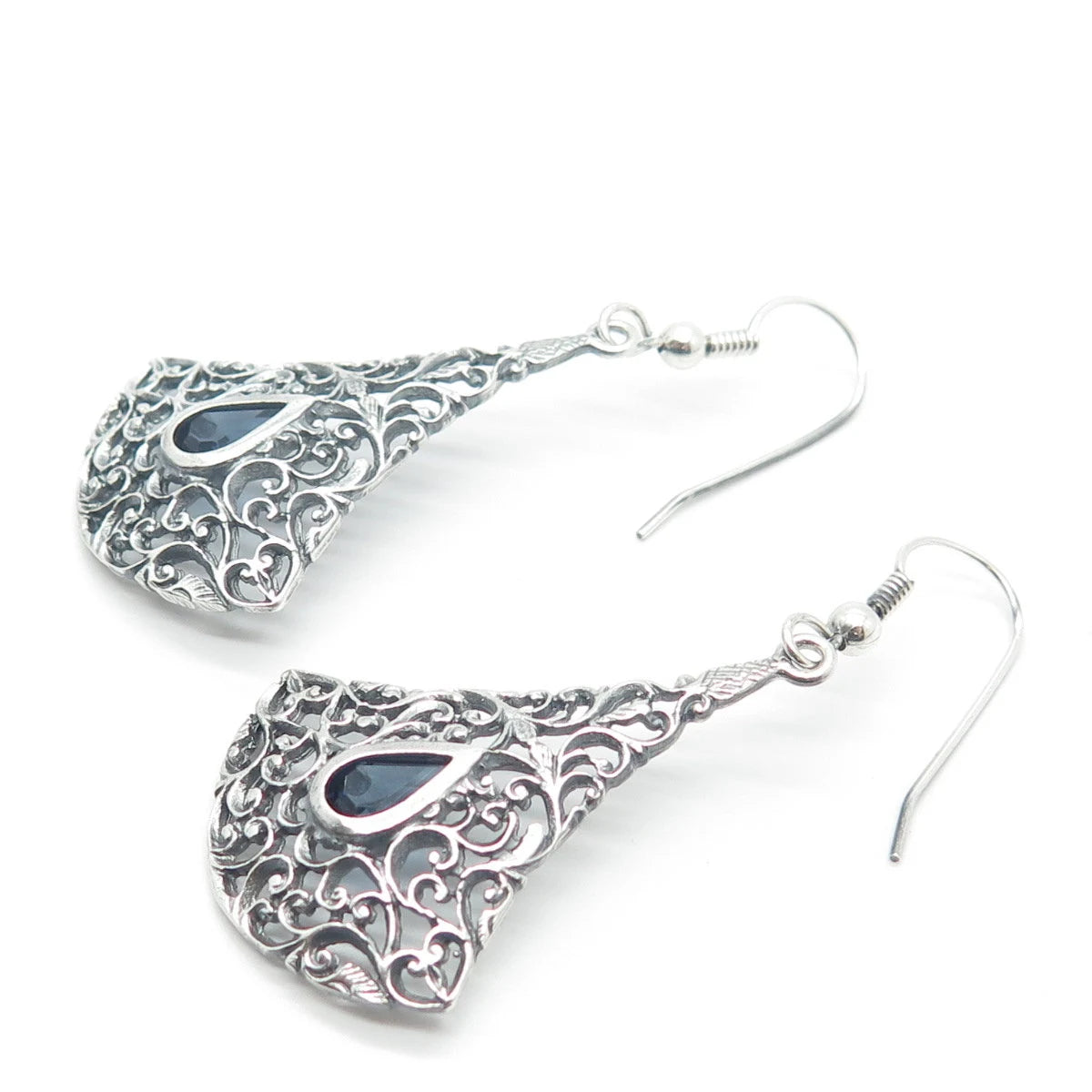 925 Sterling Silver Vintage C Z Ornate Earrings
