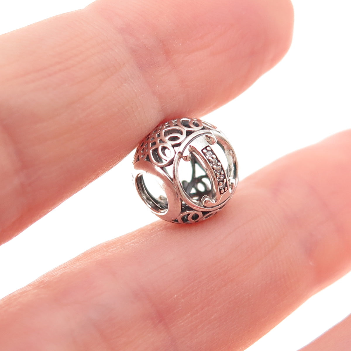 Pandora 925 Sterling Silver C Z Letter I Initial Slide Bead Charm