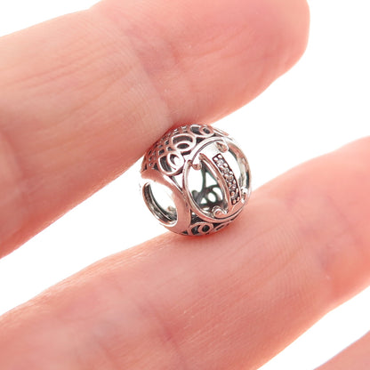 Pandora 925 Sterling Silver C Z Letter I Initial Slide Bead Charm