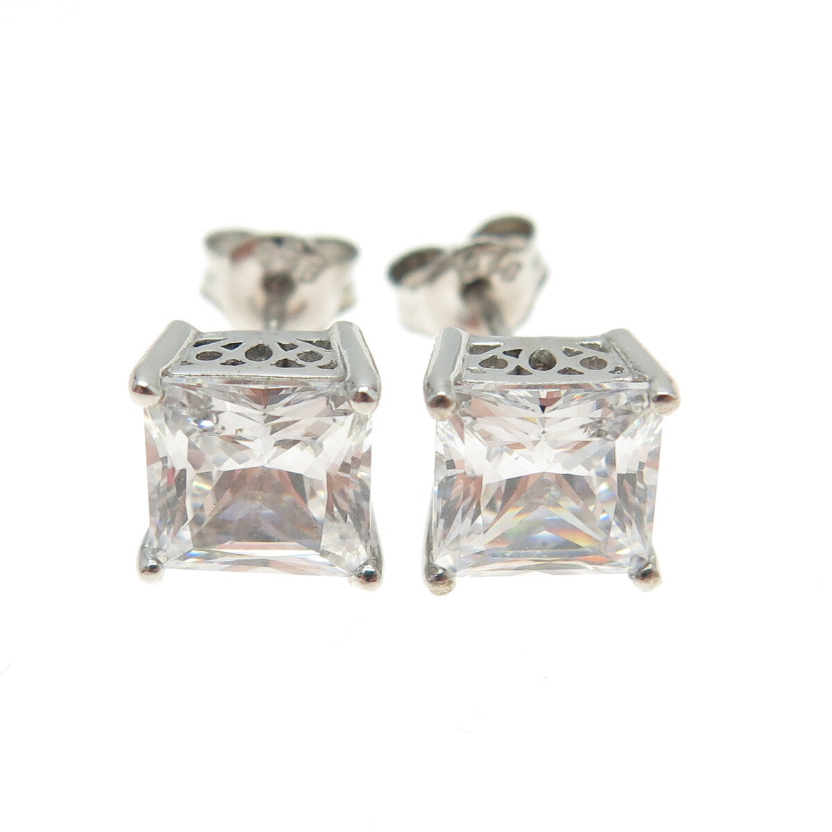 925 Sterling Silver Princess-Cut C Z Stud Earrings