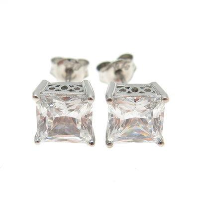 925 Sterling Silver Princess-Cut C Z Stud Earrings