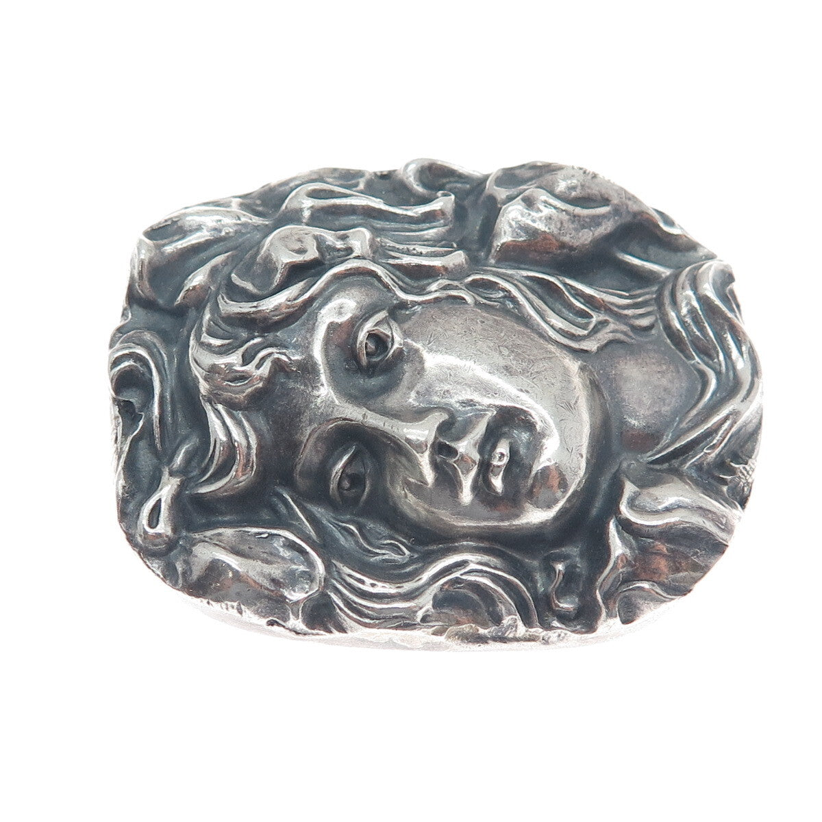 HENRYK WINOGRAD 999 Fine Silver Antique Lady Oxidized Pin Pendant (missing pin)