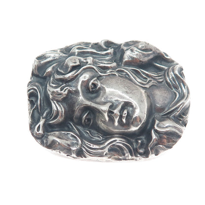 HENRYK WINOGRAD 999 Fine Silver Antique Lady Oxidized Pin Pendant (missing pin)