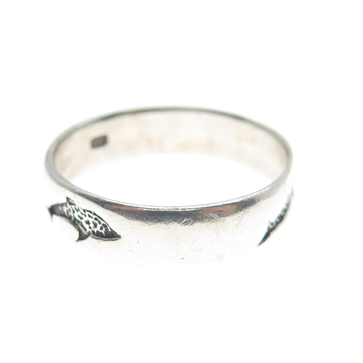 PETER STONE 925 Sterling Silver Vintage Friendly Dolphins Band Ring Size 8.5