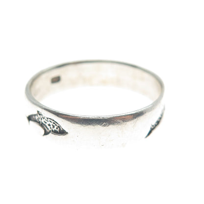 PETER STONE 925 Sterling Silver Vintage Friendly Dolphins Band Ring Size 8.5