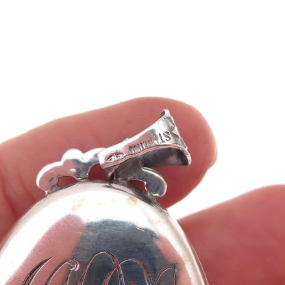 925 Sterling Silver Antique Art Deco Engraved Monogram Floral Locket Pendant