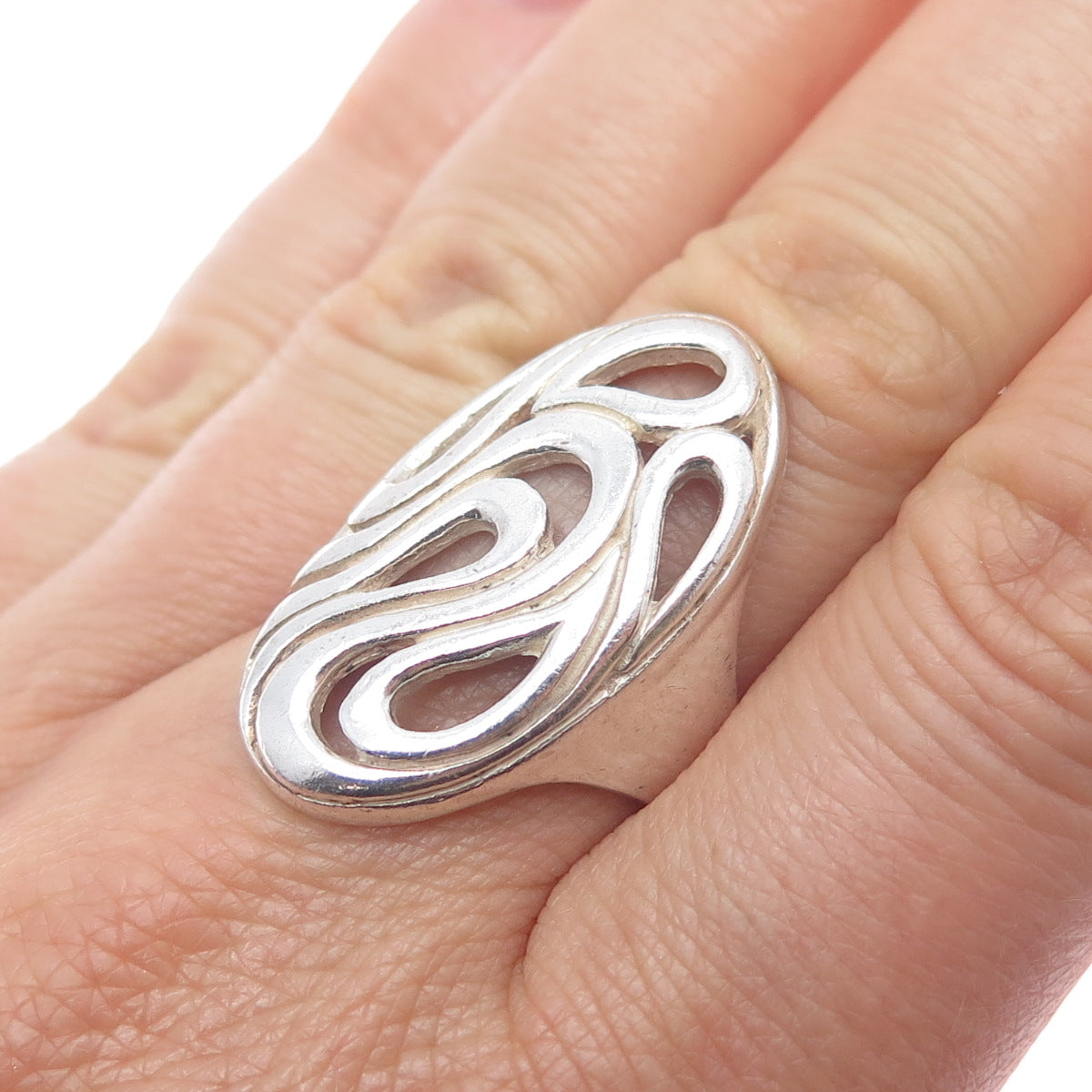 925 Sterling Silver Vintage Modernist Swirl Ring Size 6.25