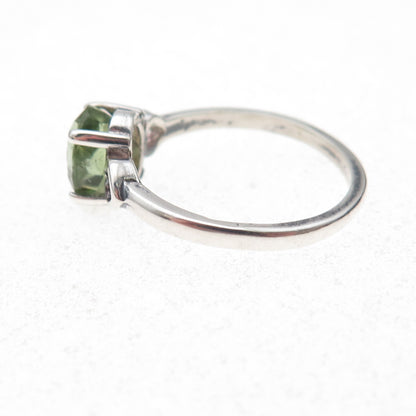 925 Sterling Silver Real Oval-Cut Peridot Heart Ring Size 6.25