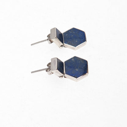 950 Silver Vintage Real Lapis Modernist Geometric Earrings