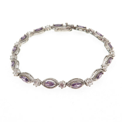 925 Sterling Silver Marquise-Cut Purple & Round-Cut White C Z Bracelet 7.25"