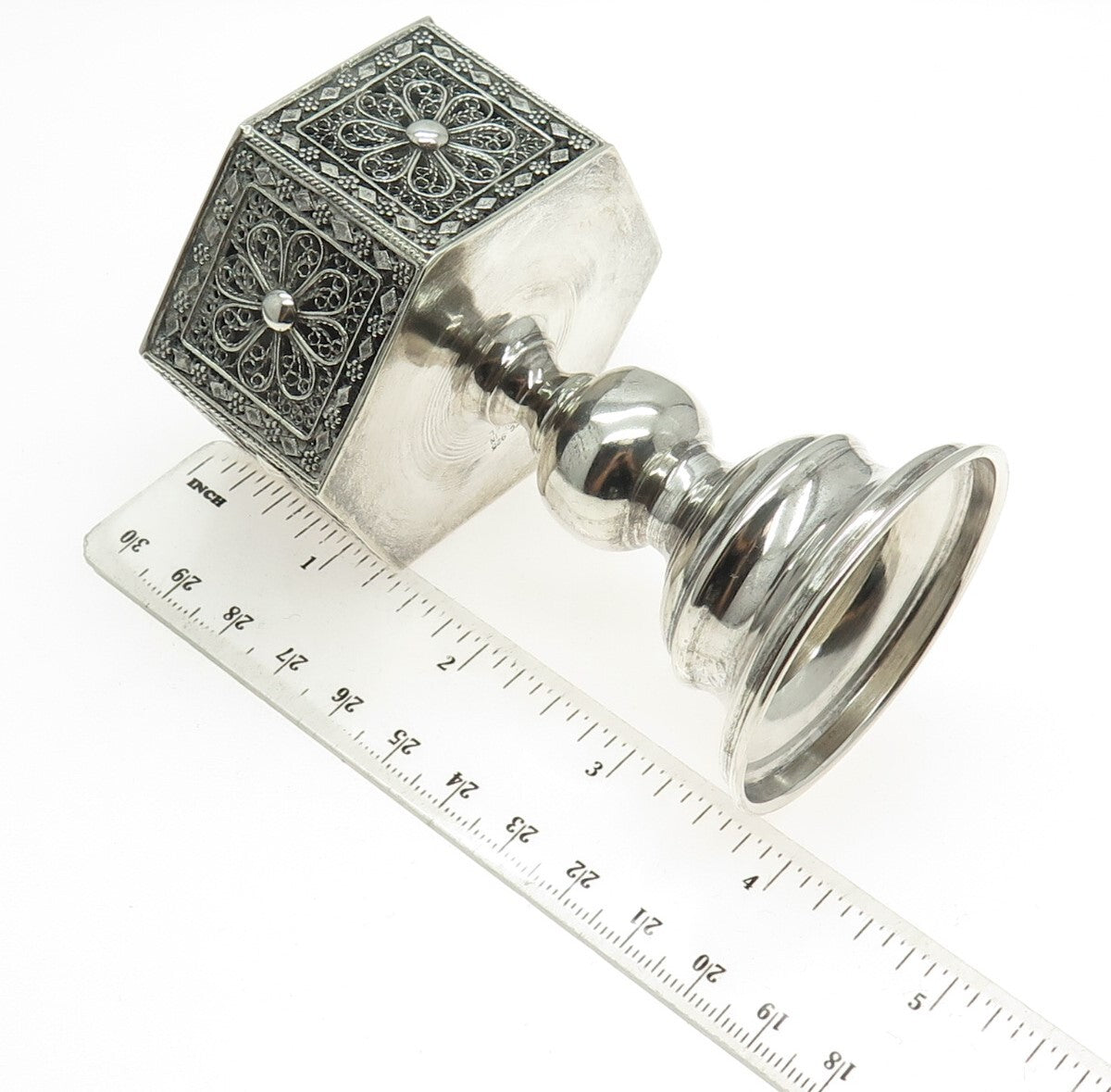 925 Sterling Silver Vintage Israel Filigree Floral Candlestick