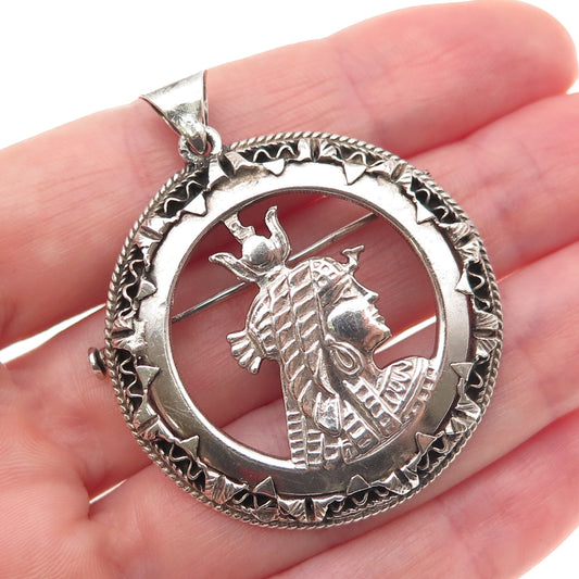 800 Silver Vintage Egyptian Hathor Goddess Oxidized Pin Brooch / Pendant