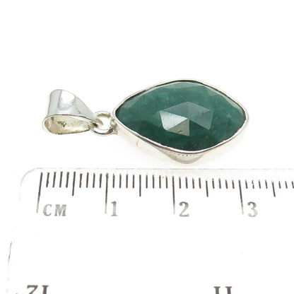 925 Sterling Silver Vintage Real Oval Rhombus-Cut Emerald Pendant