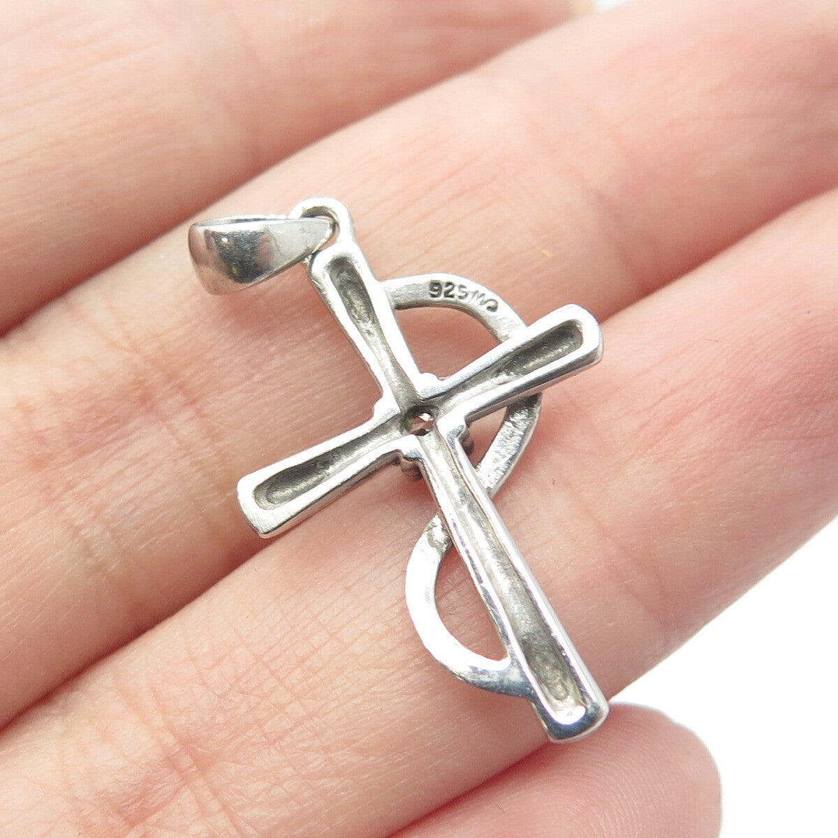 925 Sterling Silver Vintage C Z Cross Religious Pendant